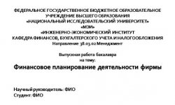 Дипломная презентация по финансовому планированию